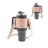 Leather Carrier Strap for Stanley 40 oz & 30 oz Tumbler with Handle - Cup Companion Water Bottle Holder with Adjustable Strap, Credit Card Holder, Keyring, for Stanley Cup Accessories - Blush Pink