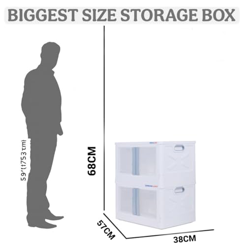 Image of URBAN LUXY Foldable Plastic Rack for Storage /Kitchen Cupboard /Sturdy Wardrobe for Clothes /Multipurpose Storage Organizer /Closet for Bedroom /Living Room /Laundry Room (White-Storage BIN - 2DOOR, 2PCS)