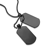 HZMAN 2 Pieces Dog Tag Necklace for Men High Polished Stainless Steel Black Army Military Dog Tag Pendant Jewelry Gift 22+2 Inch Box Chain