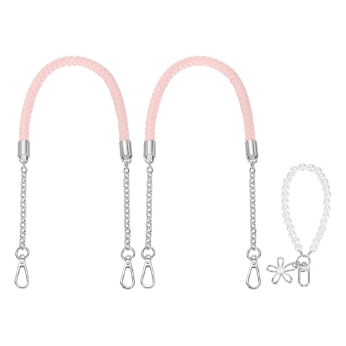 Correas de cuero sintético rosa trenzado con cadena plateada para bolsos