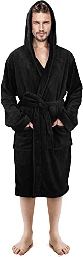 NY Threads Lujo Bata de Forro con Capucha para Hombre - Batas De Estar En Casa de Súper Suave (Large, Negro)