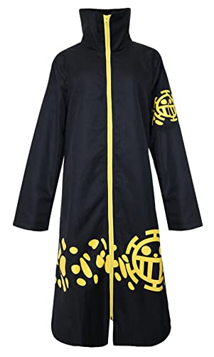 Trafalgar Law Cosplay Kostüm One Piece Jacket Mantel Anime Trafalgar Law Mütze Uniform Schwarzer Mantel für Halloween Outfits (Schwarz, 3X-Large) Cover