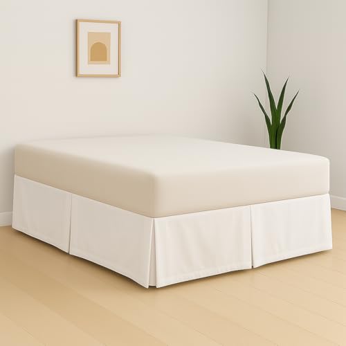 eBeddy Linens Split Corner Bed Skirt King 16 Inch Drop – 100% Microfiber, – Platform Style, White Solid, 3-Sided Pleated, Tailored Fit, Hidden Storage, Hotel Luxury, Washable