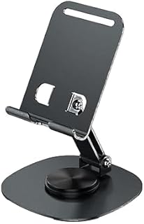 حامل موبايل قابل للتعديل للمكتب بدعامة معدنية دوارة 360 درجة وتصميم محمول وقابل للطي، أسود