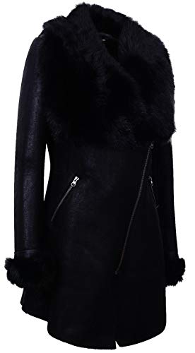 Women's Black Suede Merino Sheepskin Leather Coat with Toscana Collar2