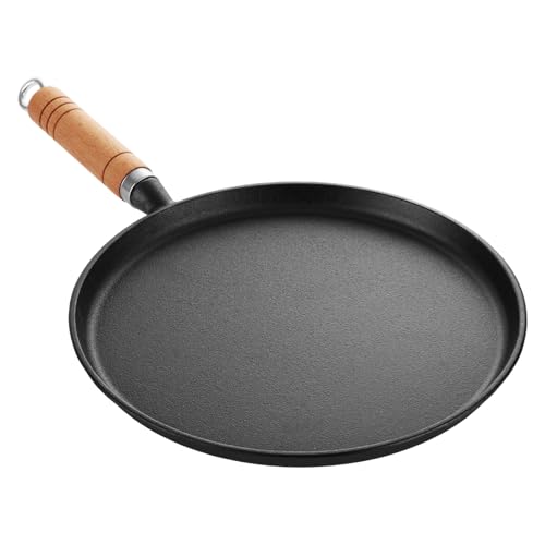 ASelected 10.2 Inch Cast Iron Griddle Pan, Black Comal for Tortillas with 6.3 Inch Handle, Round-Shaped Flat Cast Iron Skillet for Dosa Crepes Pancakes