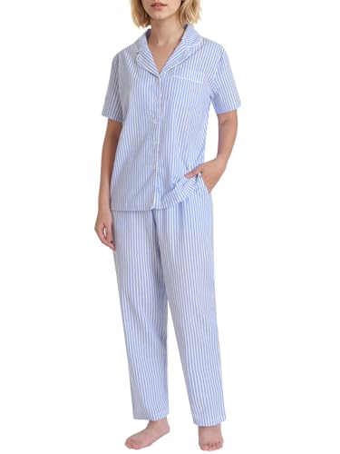 Women's Petite Pajama Set 2 Piece Cotton Seersucker Pjs - Main Image