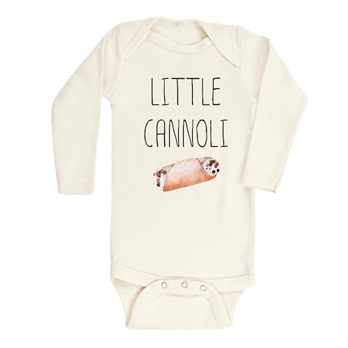 Image of MangoHouse Kids Tshirt Baby Bodysuit Little Cannoli Baby Bodysuit Newborn Outfit Baby Shower Gift (Long Sleeve Natural, 3-6m)