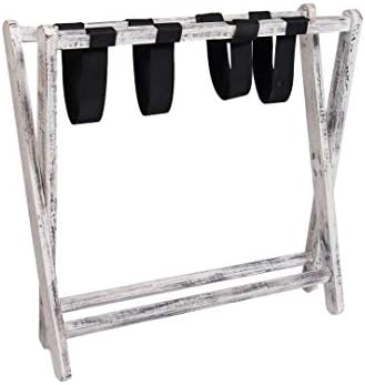 Penguin Home Luggage Rack - Crafted in Quality Mango Wood with Antique White Finish - Foldable with easy Assembly - 2 Tiered Suitcase Rack - Size L67 x W47 x H50 cm