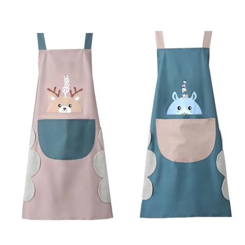 Queerelele 2 Stück Schürze Damen Wasserdicht Küchenschürze Kochschürze Backschürze Modische Apron mit Taschen,Wasserdicht, Verstellbar, Hochwertige Schürze für Kochen, Backen und Gärtnern,Hausarbeit