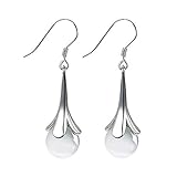 Yinpinxinmao White Gold Plated Teardrop Opal Dangle Earrings For Women Elegant Women Round Faux Opal Inlaid Flower Dangle Hook Earrings Jewelry Gift White