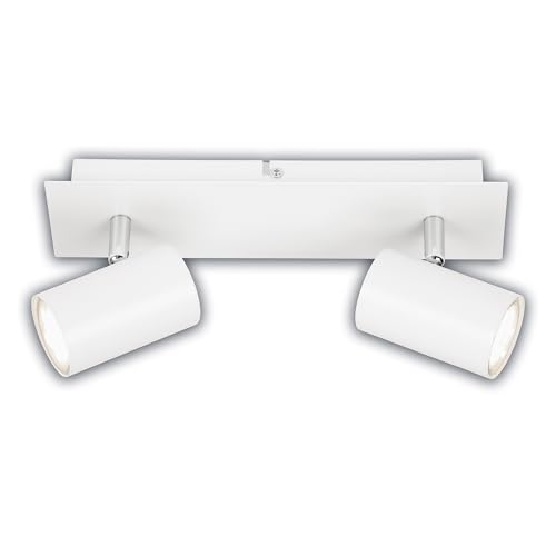 BRILONER - Focos LED Interior Techo con Clase de Eficiencia Energética A+, Orientable, 3000K Blanco Cálido, 2x focos 2W, 450 Lum, Aprox. 50.000H Luz, Lampara Techo, Candeeiro Teto, 29 cm, Blanco