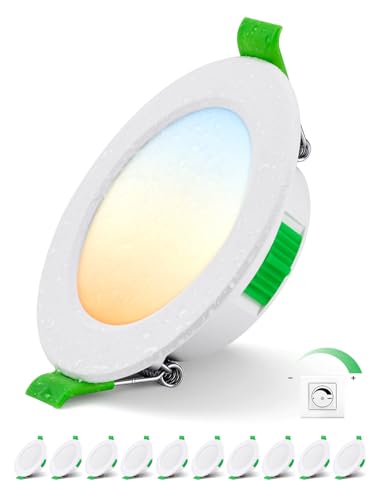 Bojim Spot LED Encastrable Dimmable, IP44 Etanche pour Salle de Bain, Trou 68mm-80mm, 5W Spots de Plafond Encastre Extra Plat, Blanc Chaud 2700K, Blanc Neutre 4000K et Blanc Froid 6000K, Lot de 10