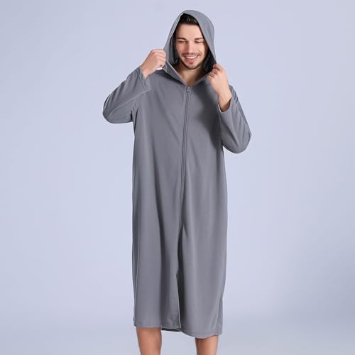 Generic Men's House Coat Zip Up Long Robe Long Sleeve Comfy Winter Zipper Loose Soft Spring Hooded Basic Bathrobe4
