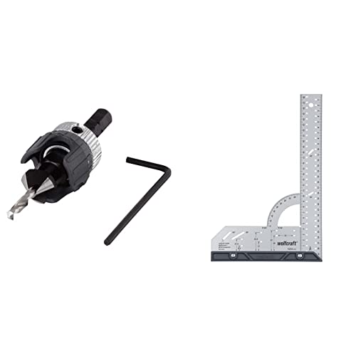 wolfcraft 2544000 Foret Fraisoir - Ø 3, 2-12 mm - Queue 6 pans Angle 45° - avec Butée de Profondeur & 5205000 Equerre Multifonction en Acier - Longueur 300 mm