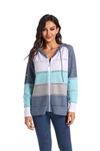 Underkingo Zip Up Hooded Sweaters Long Sleeve Blue Hoodies #TOP6
