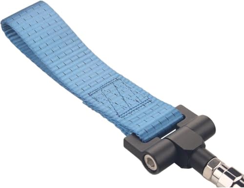 Dewhel Track Racing Style Tow Hook w/Blue Towing Strap Front Rear Bumper Screw on Compatible with BMW 1 3 5 Series X5 X6 E36 E39 E46 E82 E90 E91 E92 E93 E70 E71 MINI Cooper