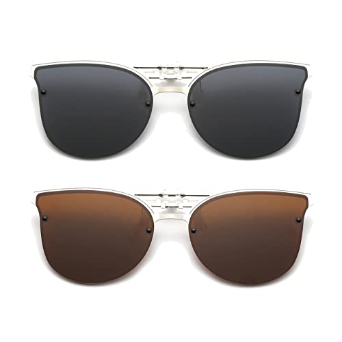 Image of Long Keeper Polarised Clip-on Sunglasses – Trendy Cat Eye Clip on Sunglasses Over Prescription Glasses Anti Glare UV400 for Women Men