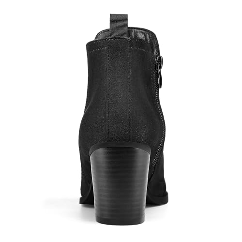 mysoft Women's Ankle Boots V Cut Side Elastic Panel Stacked Chunky Heel Booties with Side Zipper2