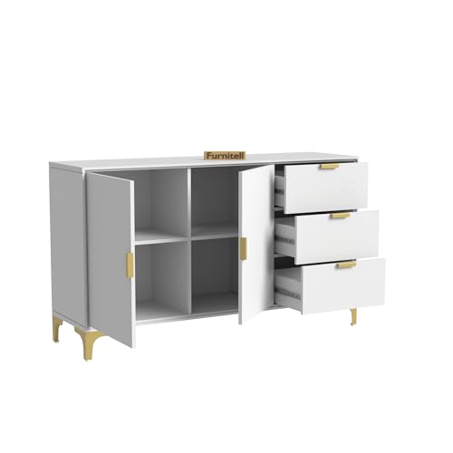 Image of Wooden Sideboard Cabinet for Living Room with 2 Doors & 3 Drawers Storage for Dining, Drawing and Home Office | HDMR Premium Wood & Iron, Charcoal (55.1 x 15.74 x 31.5 Inches)