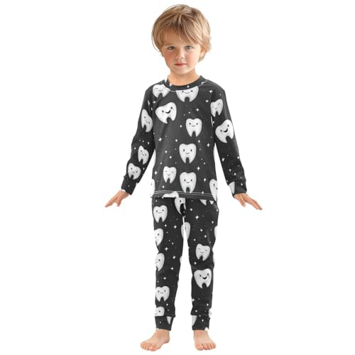 Pajama Sets Long Sleeve Toothy Faces on Black Soft Comfy Sleepwear 2 Piece PJS 3-8T2