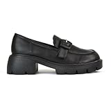 Womens Chunky Loafers Ladies Slip On Low Heel Platform Pumps Felixble Cussioned Sole Buckle Black Shoes Size 6