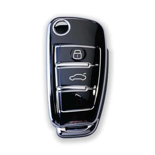 Pack de 2 Unidades Funda para Llave de Coche RUXYAXFOL TPU para Audi A1, A3, A4, A5, A6, B6, B7, C5, C6, Q2, Q3, Q5, Q7, R8, RS3, RS4, RS6, S3, S4, S6, TT y Seat Exeo 3R Negro Plata