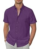 Lion Nardo Linen Shirts for Men Short Sleeve Linen Button Down Shirts Hawaiian Shirt for Men Beach Shirts Summer Shirts Purple