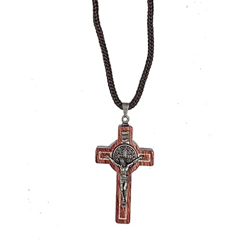 Catholica Shop I Saint Benedict Wood Cross Necklace | San Benito St. Benedict Wooden Crucifix Pendant Cord Necklace I Religious Necklace for Men and Women. Made in Brazil Cover