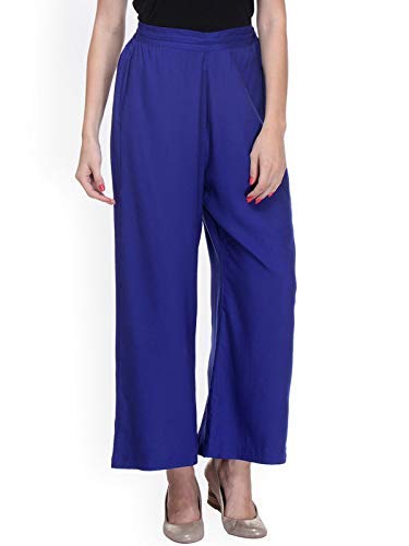 UNIQUE GALAXY's Women's Plain Rayon Flared Palazzo (Free Size) (ROYAL BLUE)-image-31