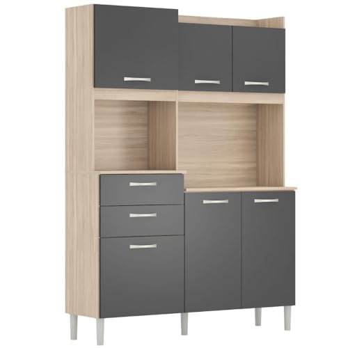 Armário de Cozinha 6 Portas 2 Gavetas Harmonia Demobile Avena Touch/Grafito