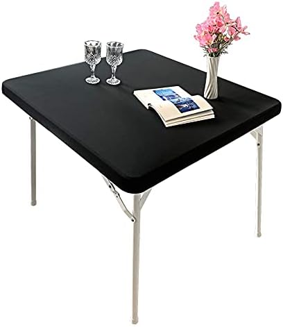 Monibana Cocktail Fitted Spandex Stretch Square Table Covers Caps Elastic Square Tablecloth Black Table Topper 34x34 Inch