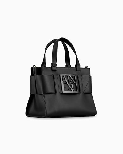 Armani Exchange Women's Buckle Front Medium Structured Tote, Black, OS4