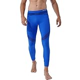 Freebily Herren Sport Leggings Baselayer Mesh Patchwork Leggings Tight Hose Atmungsaktiv Schnelltrocknend für Gym Yoga Sport Workout Blau XL