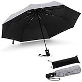 JIGUOOR Winddichte UV-Blocker Reise Regenschirm, Kompakte UV Geschützte Sonnenschirm Anti-UV Sonne Auto Öffnen/Schließen Falten Regenschirme für Frauen/Männer