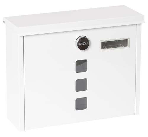 ARREGUI Chance E7101 Buzón Individual de Correo de Acero, Tamaño M (DIN A4), Buzón de Correo con Cerradura Tapada y Tarjetero, Buzón de Pared, Fácil de Instalar, Blanco