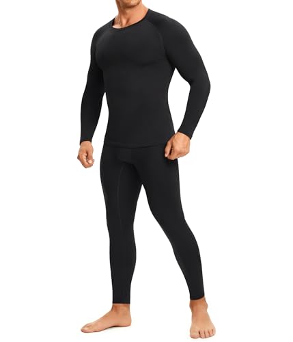 TAILONG Thermal Underwear for Men - Long Johns with Fleece Lined Base Layer Cold Weather Hunting Gear Top Bottom Black