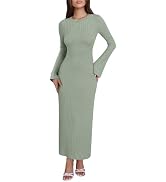 ANRABESS Womens Bodycon Maxi Dress 2025 Fall Casual Flare Sleeve Crewneck Lounge Comfy Sexy Ribbe...
