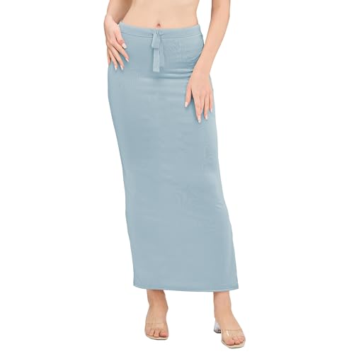 Image of DESI GIRL Satin Shimmer Stretchable Saree Shapewear Petticoat with Drawstring for Women | Mermaid fit Saree Petticoat with Side Slit for Easy Movement | Saree Shaper | Long inskirt