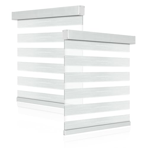 Boolegon Custom Size Zebra Blinds for Windows Shades,Blackout Cordless Zebra Roller Blinds,Textural Privacy Light Control for Day and Night,Easy to Install, White, 22