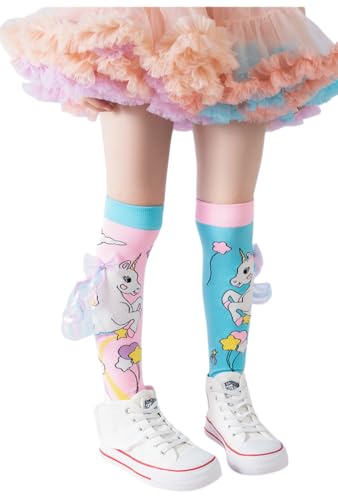 OurSuperDeals Crazy Silly Funny Socks Gifts for Kids Girls Toddlers Wacky Cool Funky Hilarious Calf Knee High Socks Stocking Stuffers (US Alpha One Size Regular Regular Unicorn Bow)