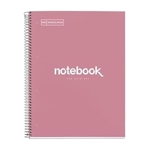 Miquelrius - Notitieboek, A4, spiraalbinding, Notebook Emotions, 80 vellen microgeperforeerd 90 g/m², kleine ruitjes 5 mm, 1 gekleurde band, geruit notitieboek, harde omslag, 4 gaten, poederroze