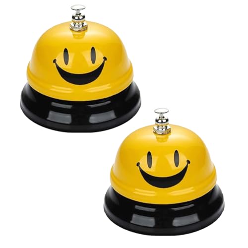 mitumomo 2 Pack Call Bell, Desk Bell, Ding Bell for Restaurant, Hotel, Kitchen, Party, School (Yellow, Stainless Steel, Casual)