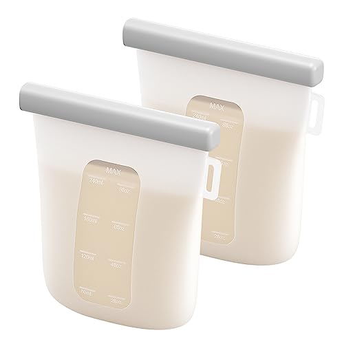 Image of Nuliie 2 Pcs Silicone Breastmilk Storage Bags Reusable, 8oz/240ml Double Leak-Proof Breastmilk Freezer Bags, BPA Free Self-Standing Milk Bags for Breastfeeding, Baby Food Pouches