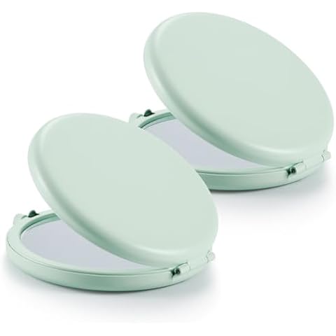 Getinbulk Compact Mirror for Purse, Set of 2 Double-Sided 1X/2X Magnifying Metal Pocket Makeup Mirrors(Round, Cyan) Cover