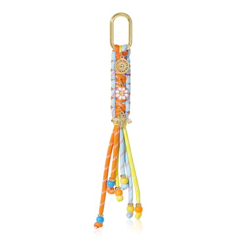 KissYan Bag Charms for Women, Colorful Rope Keychain Charm With Puffy Heart Ocean Summer Elements Pendant, Dainty Handbag Keyring for Tote Purse Backpack (Orange)