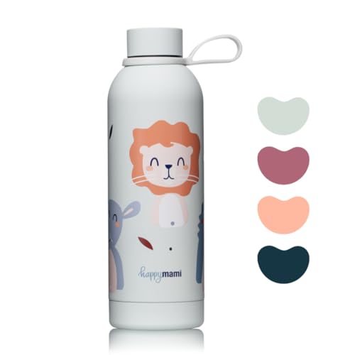 HappyMami, Termo Liquidos Bebe 500ml, Color Celeste Pastel, Botella Acero Inoxidable, Cierre Hermético con Rosca, Incluye Asa para Transporte, Doble Pared Interna para Mantener Temperatura