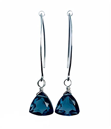 London Blue Trillion Quartz Sterling Silver Earrings