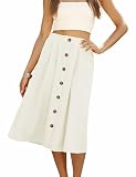 Naggoo Womens Summer Skirts Weekend White Button Down High Elastic Waisted Midi Skirt Outfits Skirt XL
