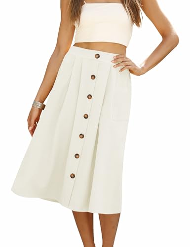 Naggoo Womens Summer Skirts Weekend White Button Down High Elastic